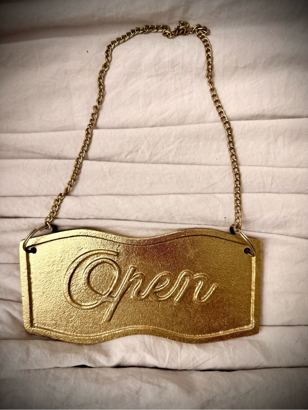 Gold "Open” “Close” vintage-inspired metal sign